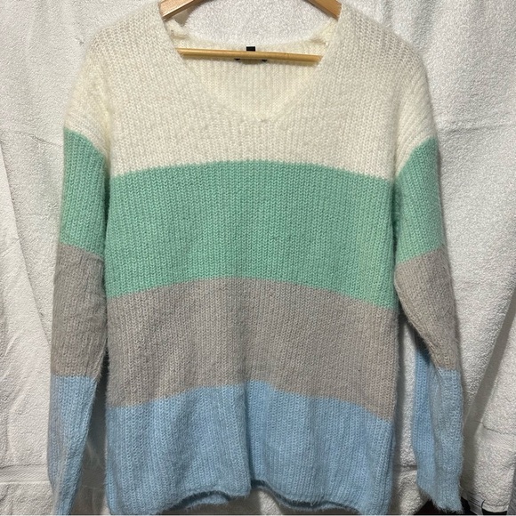 Paper Moon Mint Blue White Colorblock Pullover Sweater Women’s size Medium - Picture 1 of 6